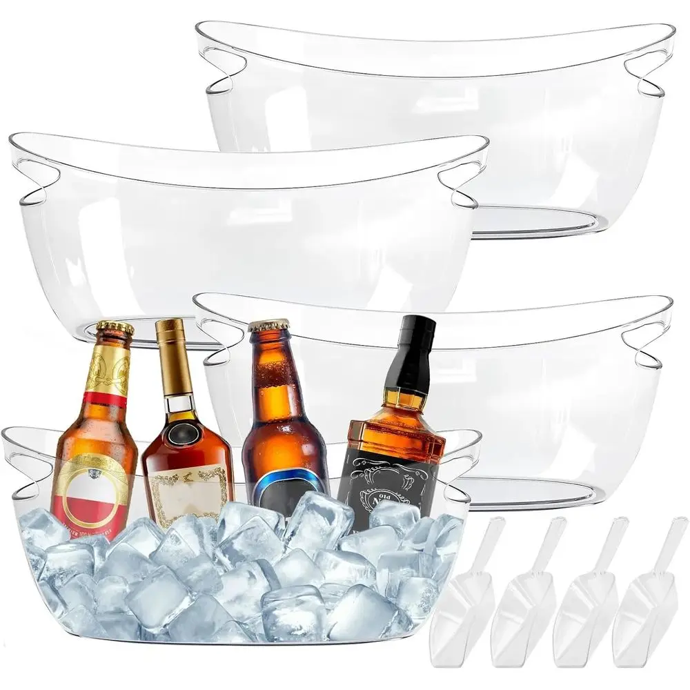 

4-Pack Ice Buckets or Parties - Extra Large 5.5L Clear Beverage Tubs with Scoops, Perect or Champagne, r, Sparkling Wine, and Co