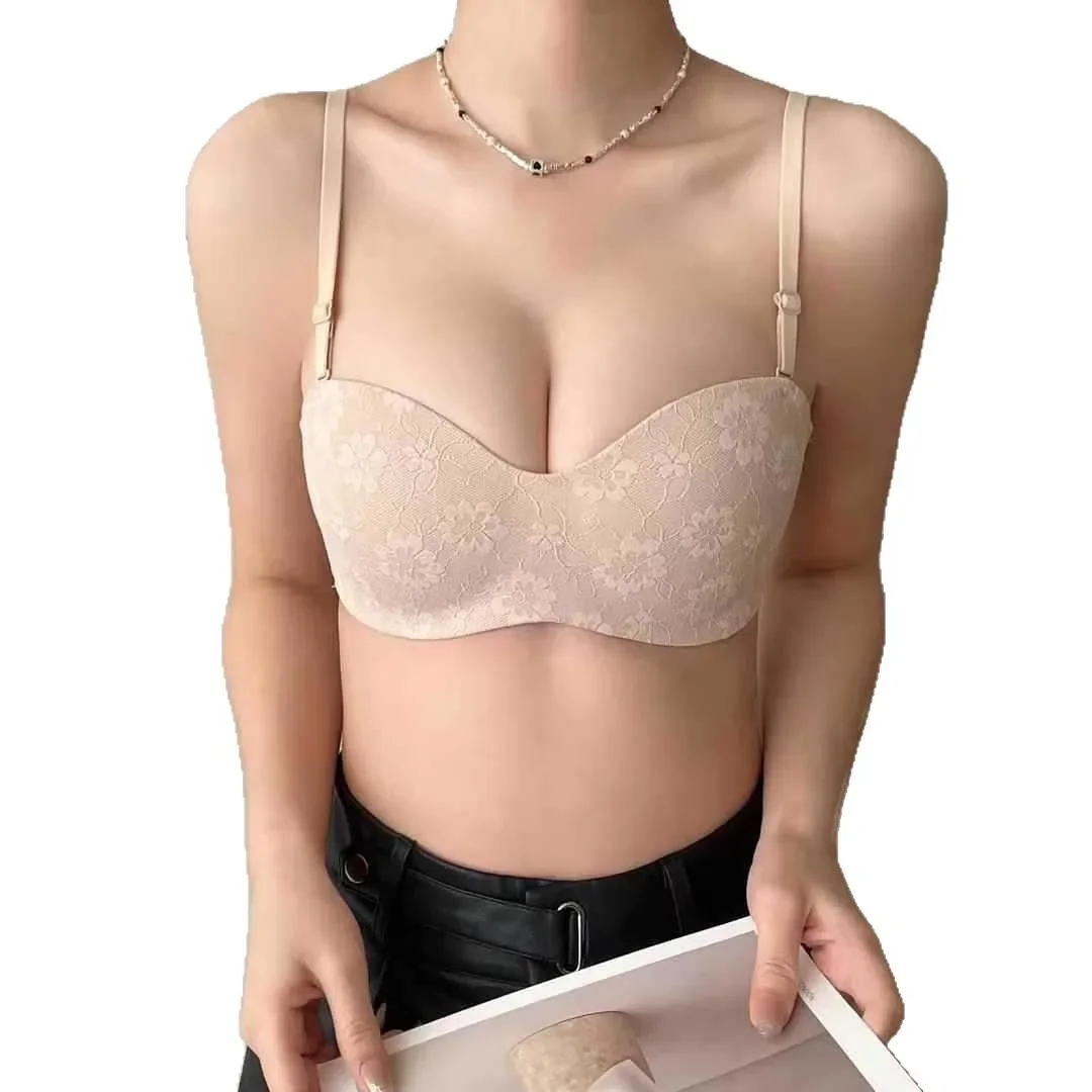 Pure KUTUCL Lace Bralette Women's Small Chest Gathered Wireless Anti-Sagging Summer Thin Sexy Seamless Half-Cup Bra