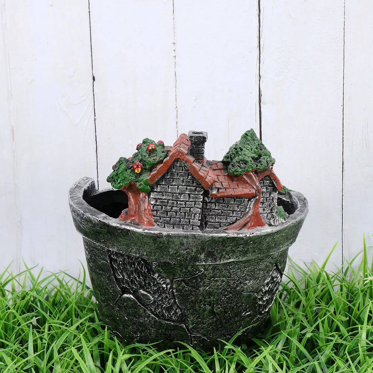 

Resin Creative House Shaped Flower Pot Decorative Succulent Holder Desktop Ornament for Office Home Garden Fairy Terrarium