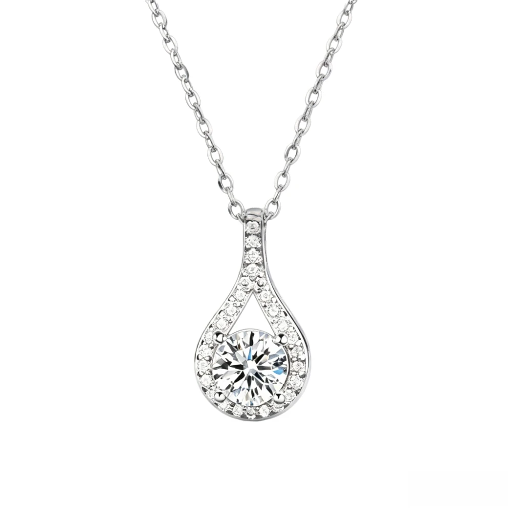 S925 Sterling Silver 1-2 CT Teardrop Moissanite Pendant Necklace, Multi-Stone Elegant Chic Designer Jewelry, Luxury Minimalist Present with Gift Box for Women for Birthday, Christmas, Party Gifts