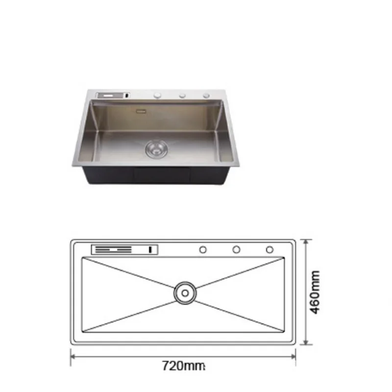 수제 싱크대, 스테인리스 스틸 주방, 야채 세척대, 카운터 아래 대형 싱글 세면대, 식기세척기