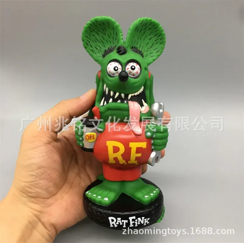 Trend Toy Rat Fink Car Repairer Car Shake Head Doll Locomotive Culture Symbol Old School 17cm Pvc Anime Figure Car Ornament