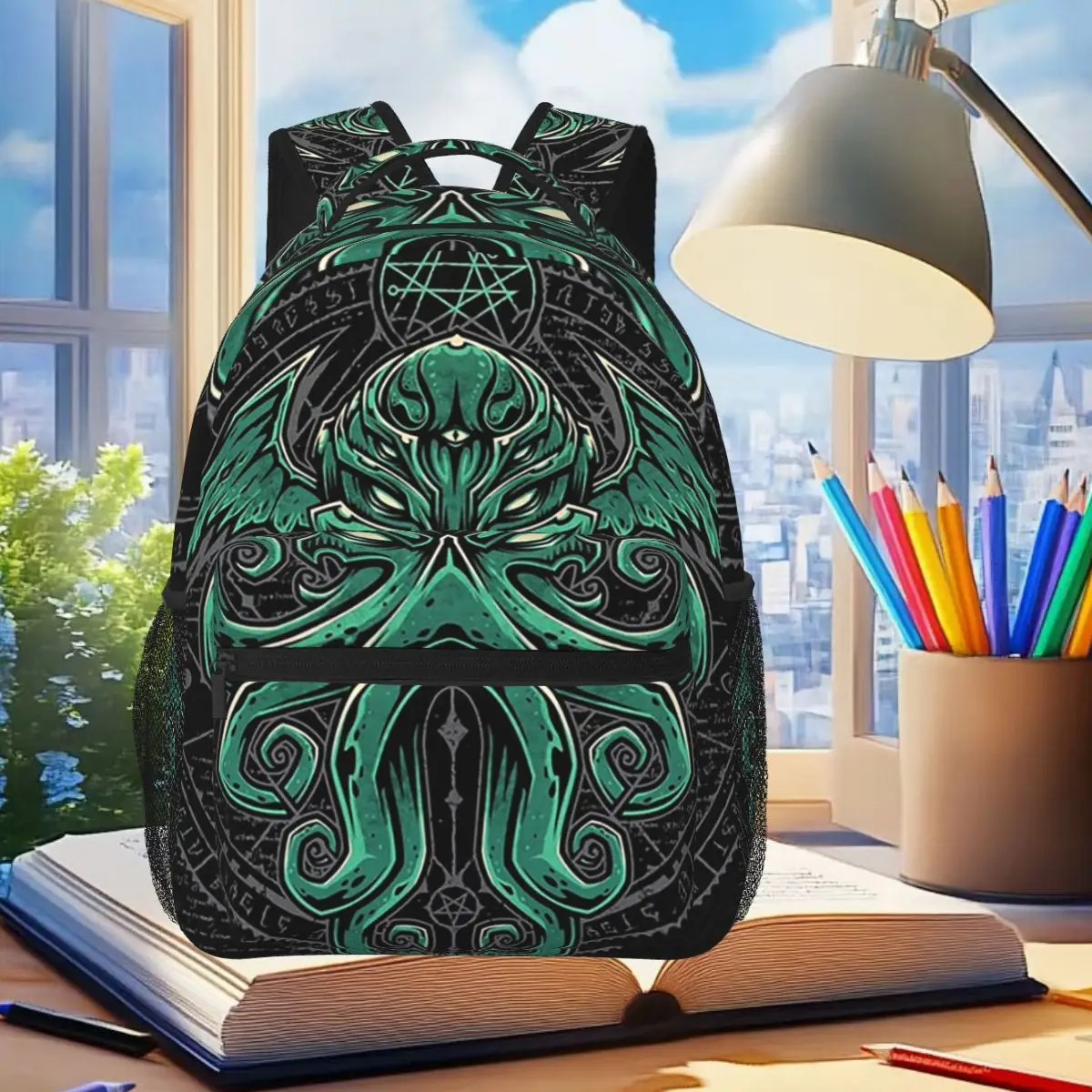 

Cartoon Lovecraft Great Cthulhu Backpack Student Boys Girls BookBag Kids School Bag Laptop Shoulder Bags for Men Women