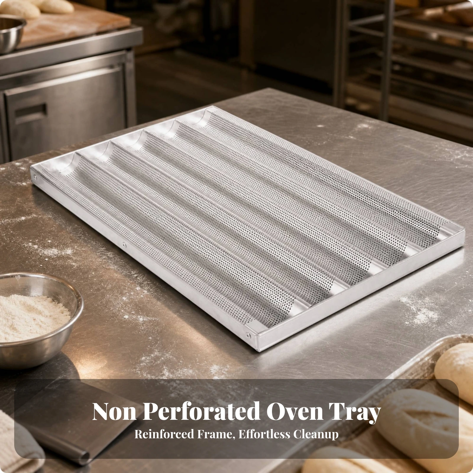 French Bread Pan with Four Channels Commercial Perforated French Bread Pan Heavy-Duty Food-Grade for Professional Bakers