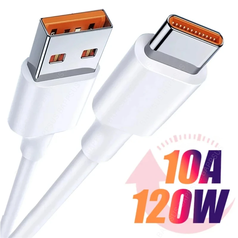 120W 10A USB Type C Cable Wire Fast Charging Mobile Phone Data Cables For Huawei Samsung Xiaomi Realme Poco Type-C Cable Cord