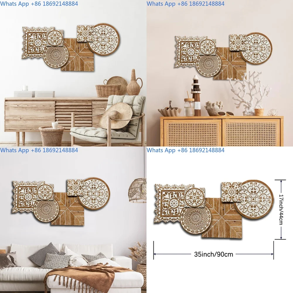 

Solid Wood Carved Wall Decor Square European Bohemian Style Art Panels