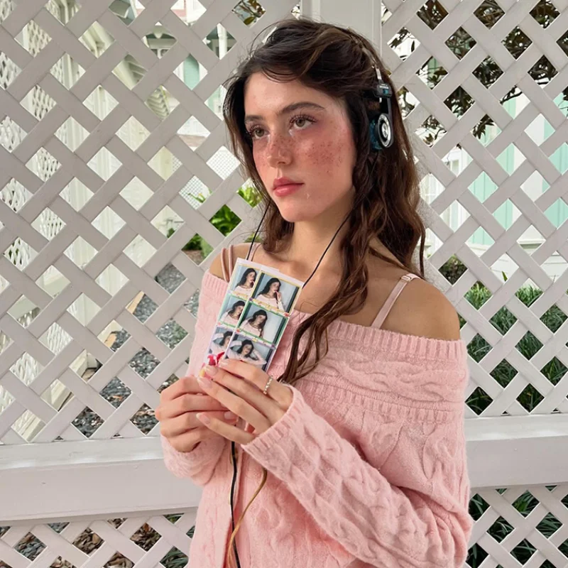 

Trendy Sweet Cardigan Pink Off-shoulder Button Women Knit Sweaters Stylish Cute Vintage Autumn Chic Casual Date Female Wear