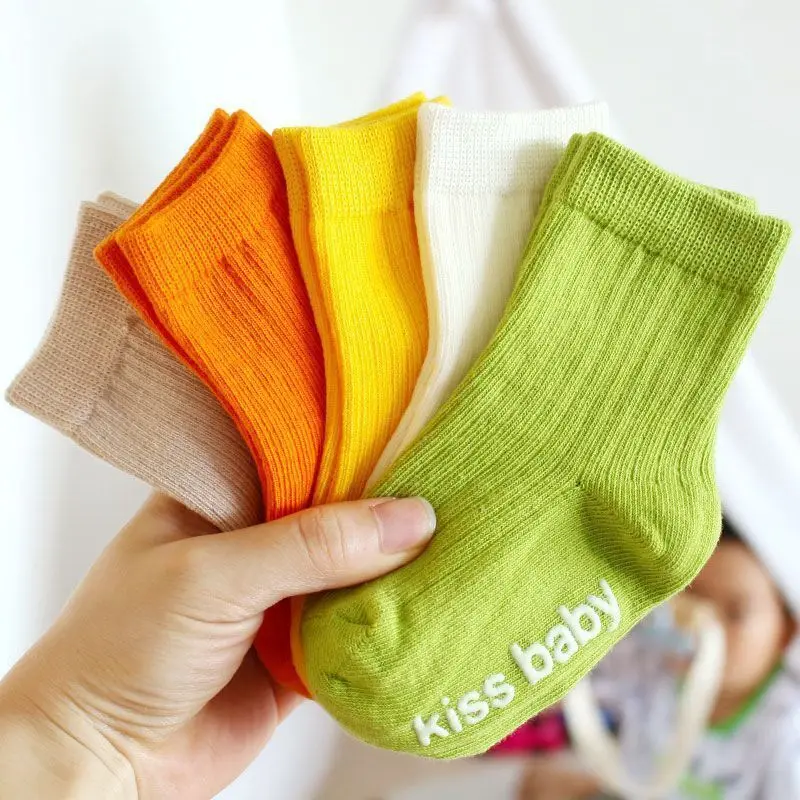 3 Pairs/lot 0-3Y Baby Socks Spring Autumn Pure Cotton Floor Socks Non Slip Middle Tube Kids Socks Cute Pinkycolor Newborn Socks