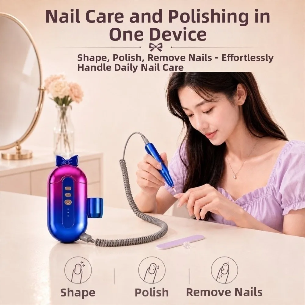 Rechargeable Nail Polisher Portable High-speed Nail Drill Machine Three-speed Adjustment Professional Electric Nail Grinder