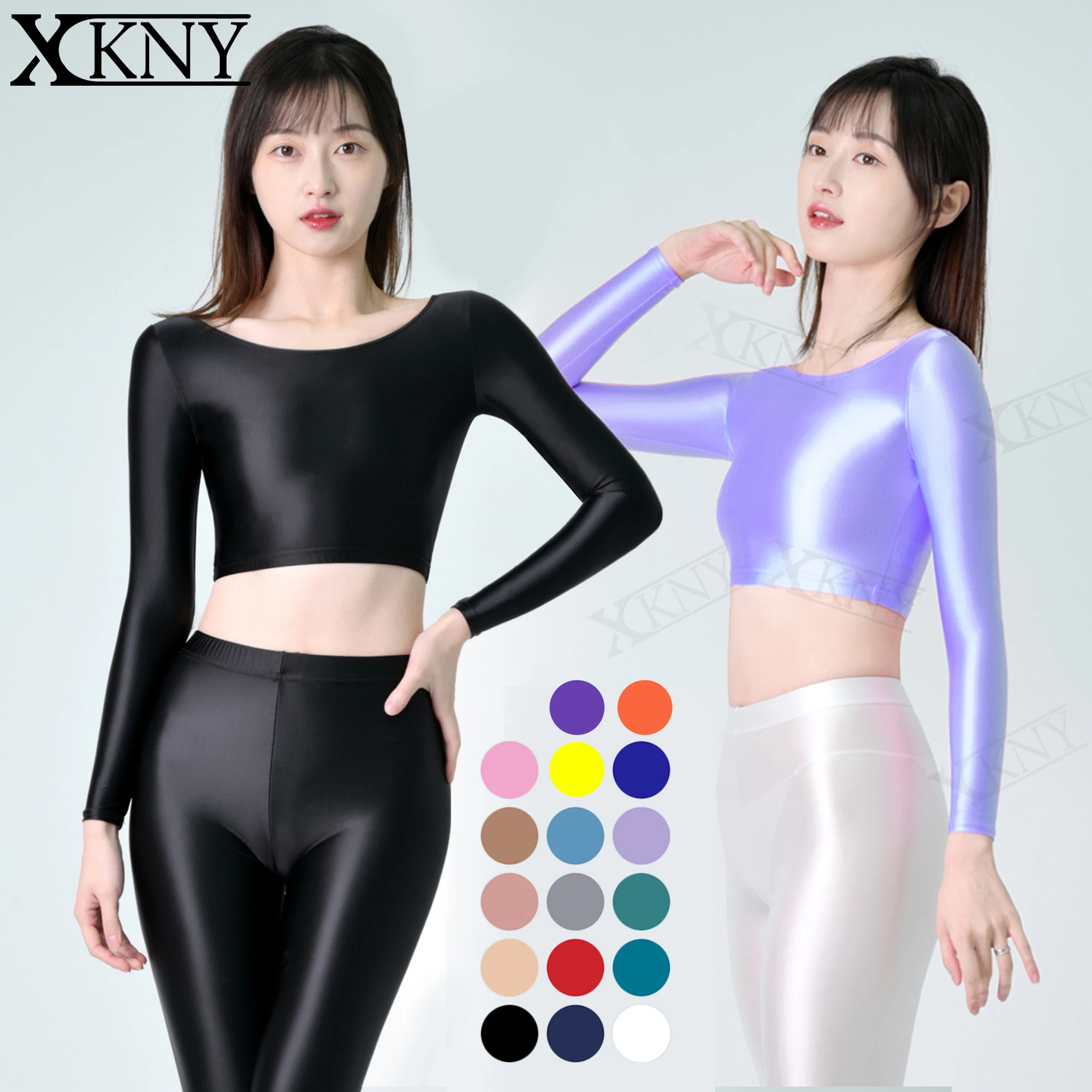 XCKNY satin glossy sexy long sleeve navel sports casual tights clothes Japan slim swimming hot spring smooth sexy swimsuit