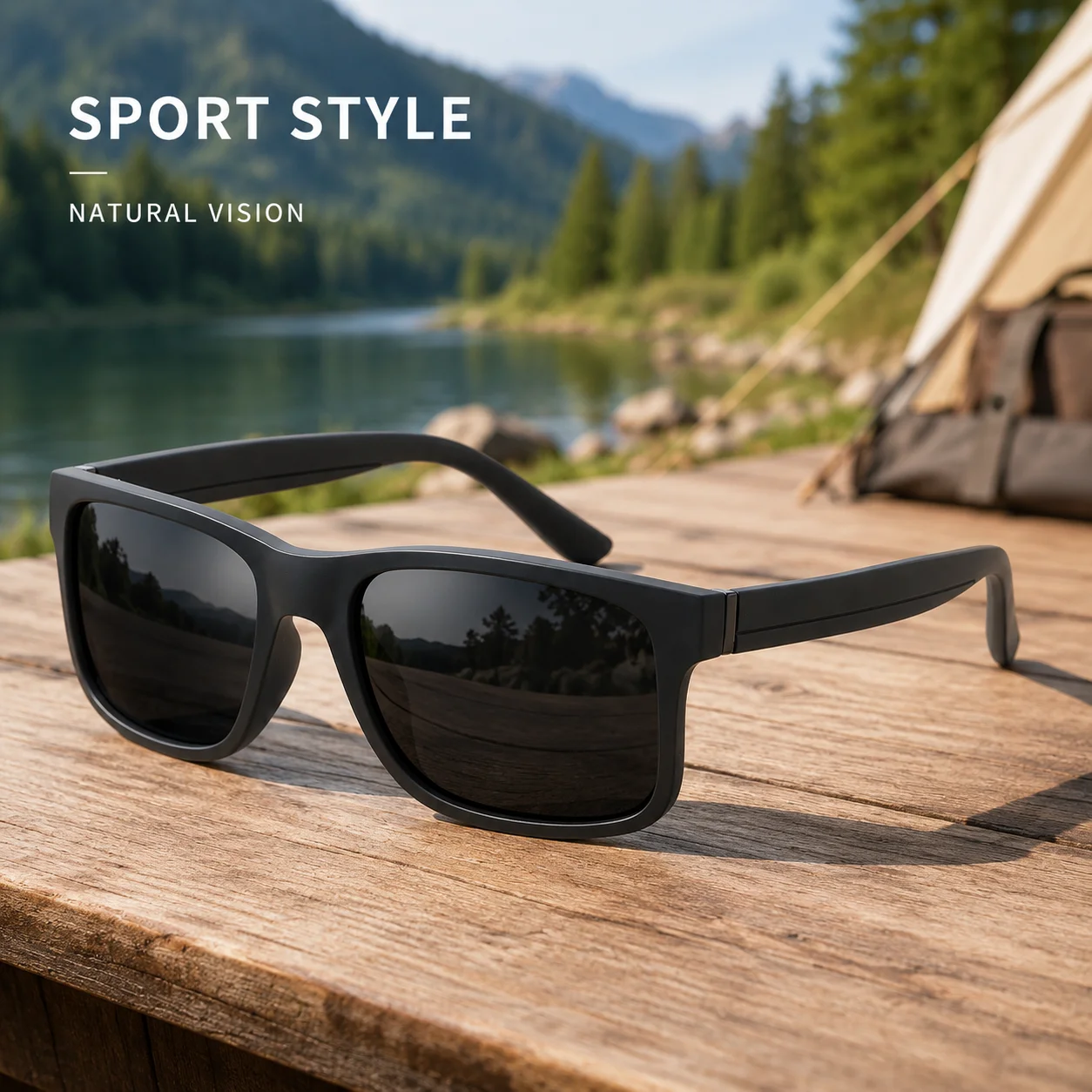 Matte Schwarze Rahmen Polarisierte Sonnenbrille für Herren Quadratisch UV400 Fahrbrille Outdoor-Sport Sonnenbrille – Detail 6