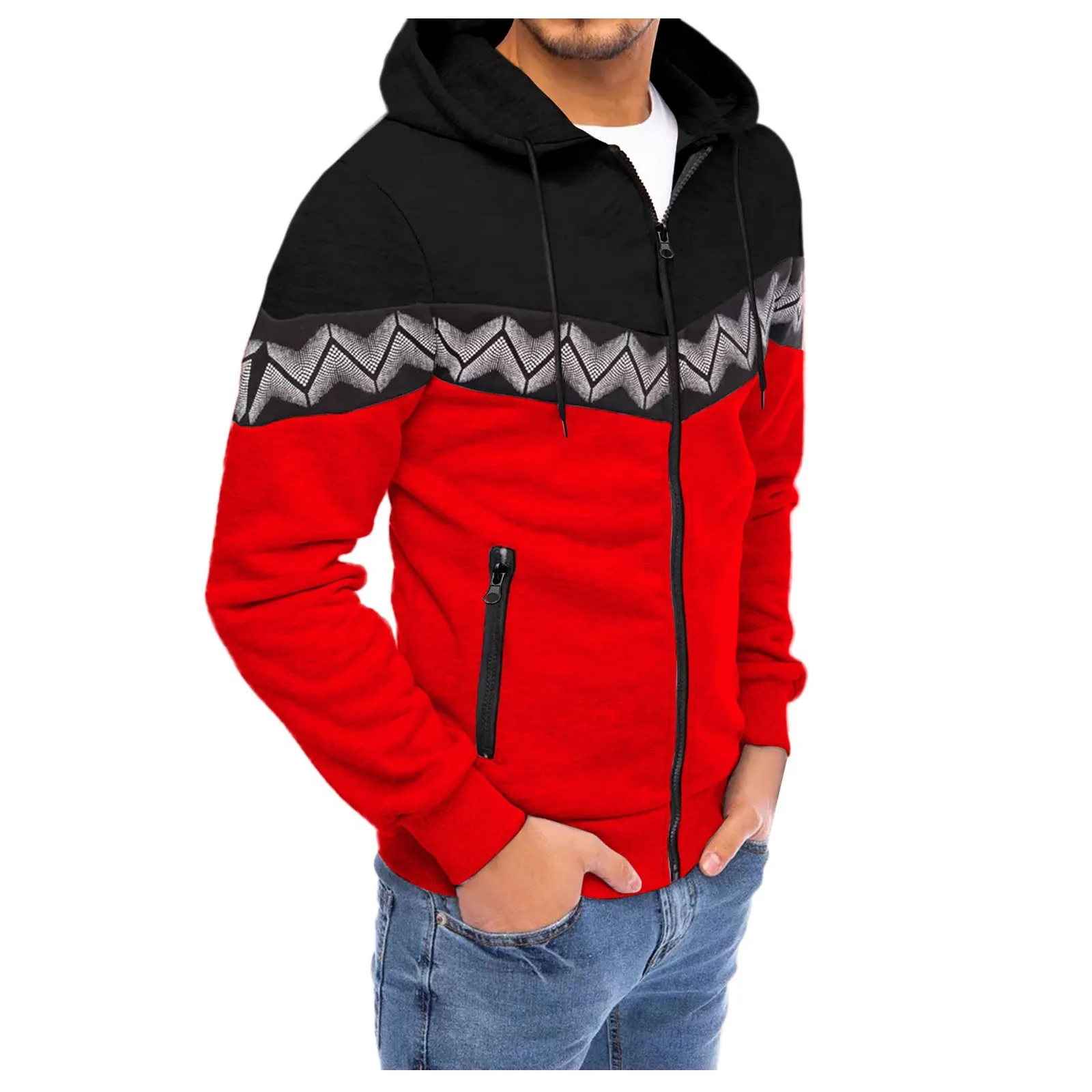 2023 Men Printed Hoodies Harajuku Streetwear Men's Hooded Sweatshirts Autumn Clothes Hip Hop Zip Up Loose Hoodie Jacket Coats