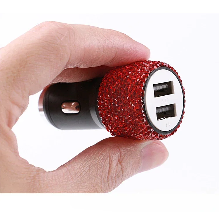 Diamond-encrusted Car Hammer Dual USB Charger Diamond-encrusted Charger Accessories Diamond-encrusted Car Cigarette Lighter USB