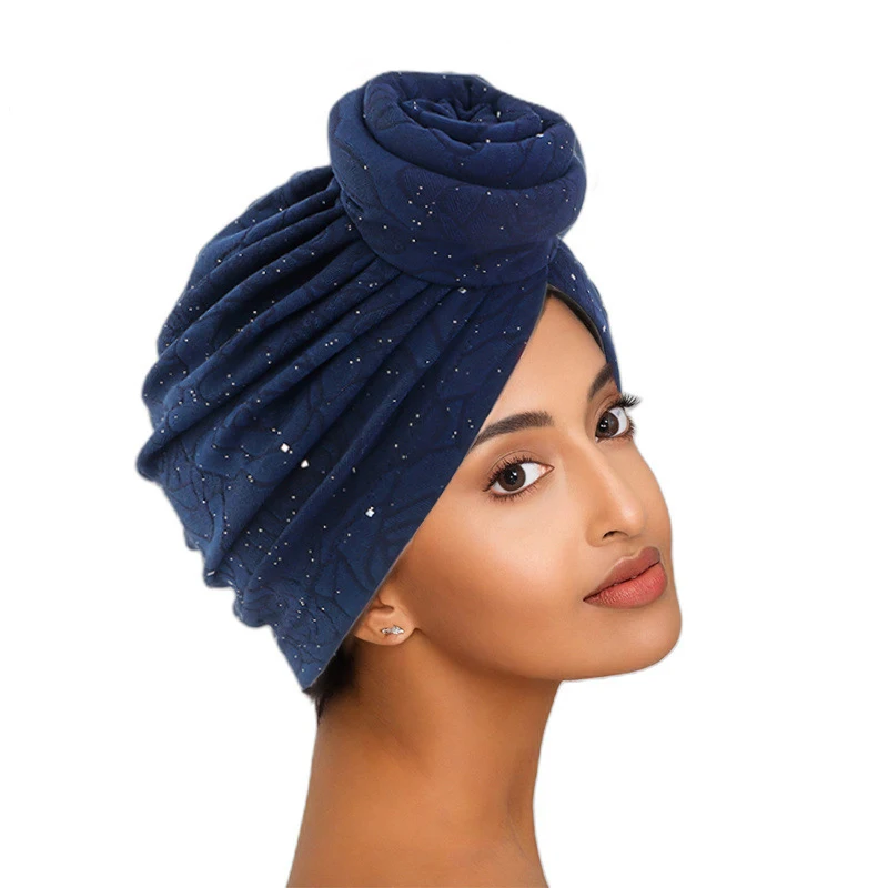 Indian Muslim Women Knot Turban Chemo Cap Hijab Glitter Cancer Hat Islamic Headscarf Bonnet Beanie Hair Loss Wrap Scarf Turbante