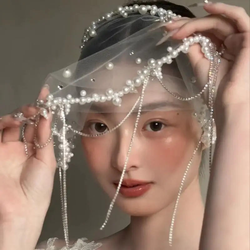 

Elegant Pearls Bridal Elegant Beaded Short For Women Wedding Marriage Hair Accessories For Photography Props