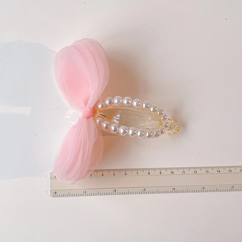 2026 Neue Sommer-Organza-Haarspangen mit Schleife für Damen und Mädchen, modische Kunstperlen, schonende Haarhalter für Pferdeschwänze, Haar-Accessoires – Detail 8