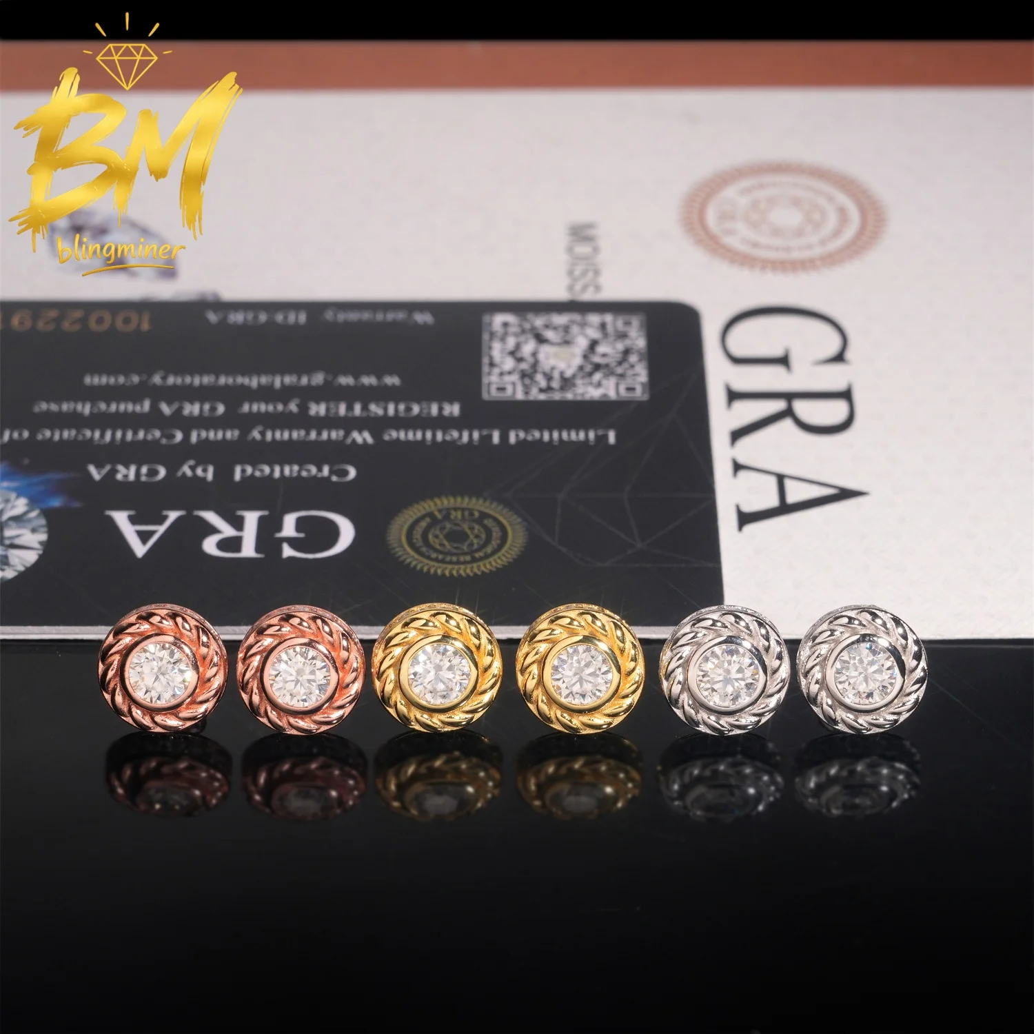 Blingminer Hip Hop10MM VVS Moissanite Earrings For Men Women S925 Silver Ear Studs Jewelry Pass Diamonds Tester GRA