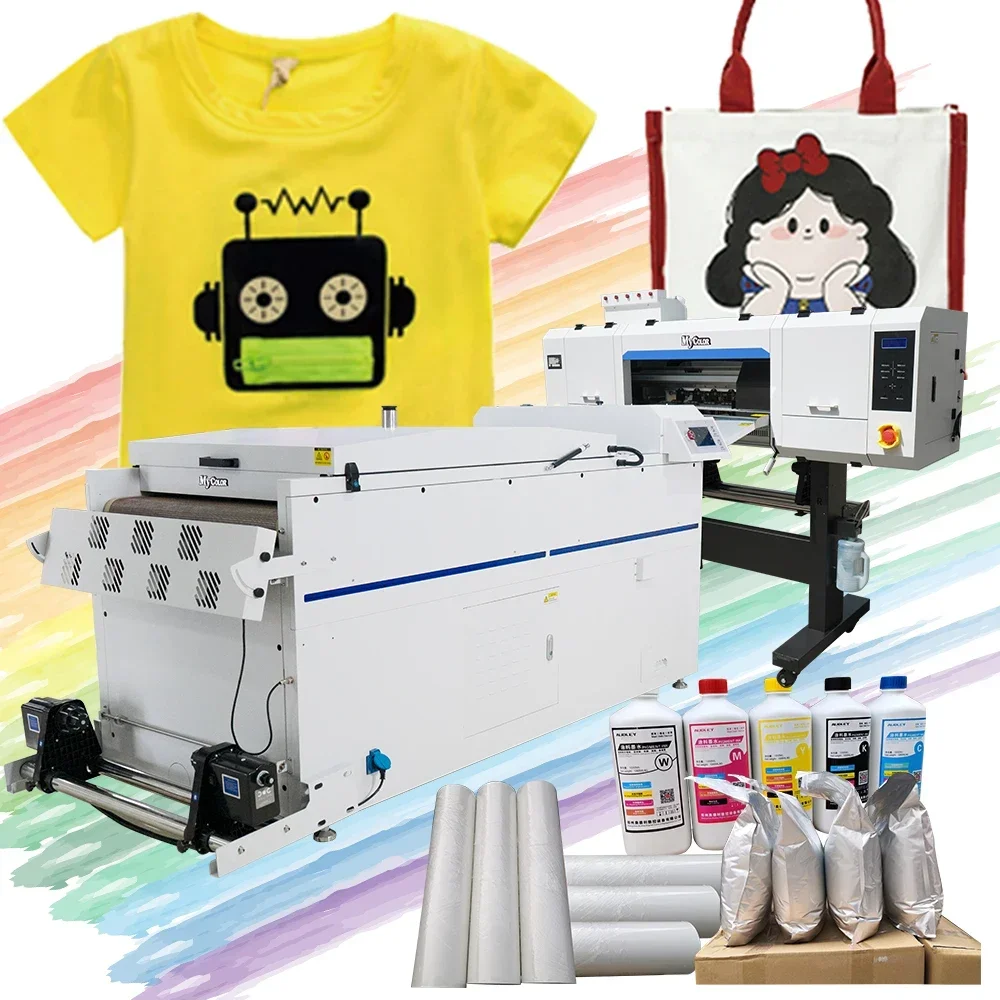 China 4 heads i3200 DTF printer with belt powder shaker 60cm heat transfer UV DTF printer for tshirts garment apparels machine p