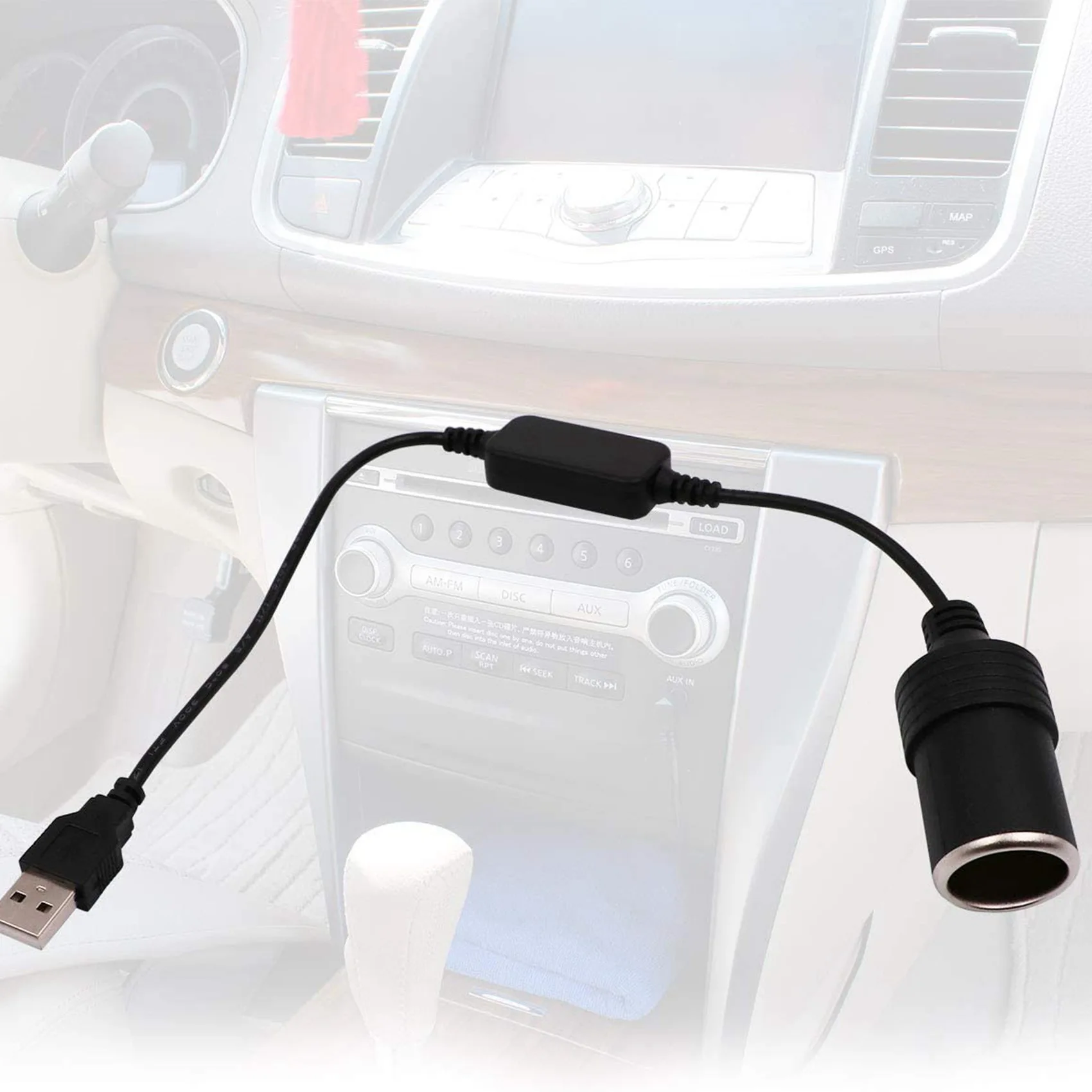 USB ذكر إلى مقبس ولاعة سيارة 12 فولت ، كابل محول أنثى ، 2 حزمة