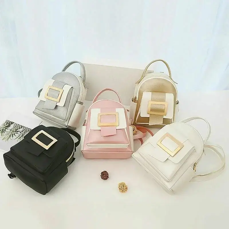 

Fashion Color Block PU Leather Backpack Mini School Bag Cute Casual Backpack For Girls Teenagers