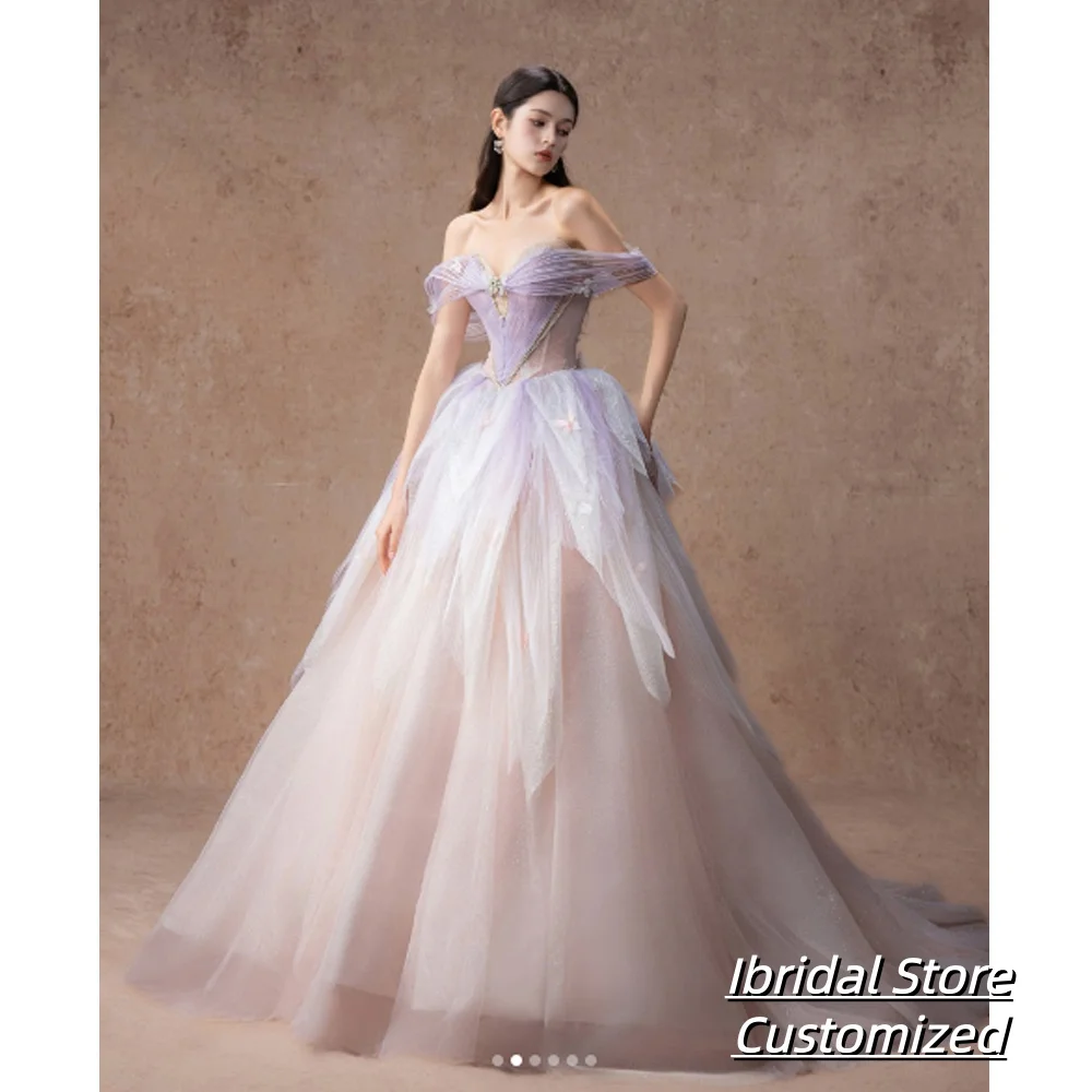 ชุดราตรีหรูหราประดับลูกปัดวิบวับสำหรับงานพรอม แบบเปิดไหล่ สีตัดกัน ทรงเอไลน์ ชุดออกงานกลางคืนแบบทางการ สั่งตัดได้ ถ่ายรูปสไตล์เกาหลี