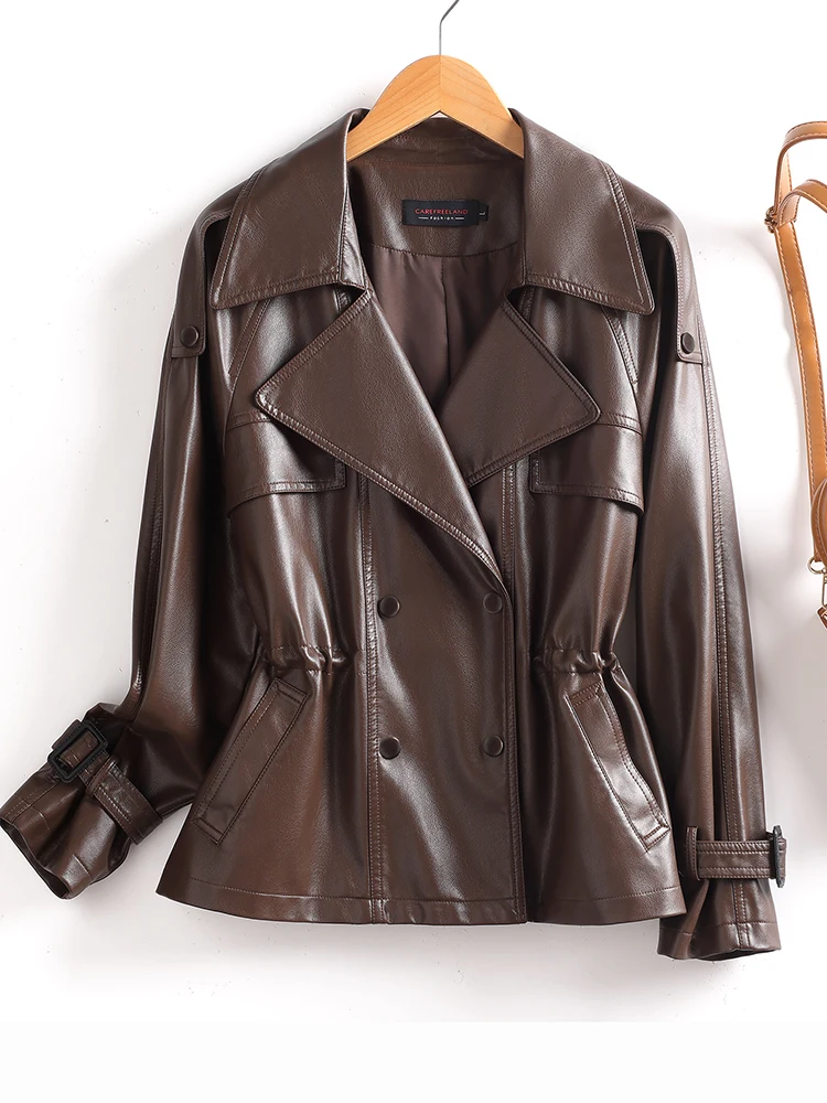 Real Leather Jacket Women's Mid-Length Slimming 2025 New Spring Autumn Korean Version Elegantly Waist-Cinching Sheepskin Haening