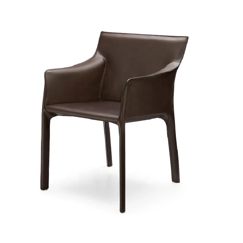 ^Modern Nordic Classic Dining Chair with Simple Saddle Leather Armrest Casual Full Leather Seat Metal Frame Original Design