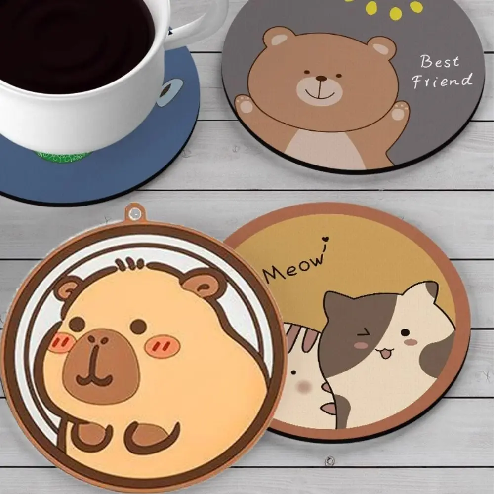 4PCS/SET Tableware Round Bear Coaster Anti Slip Waterproof Tea Cup Holder Cartoon Heat Resistant Coffee Cup Mats Home