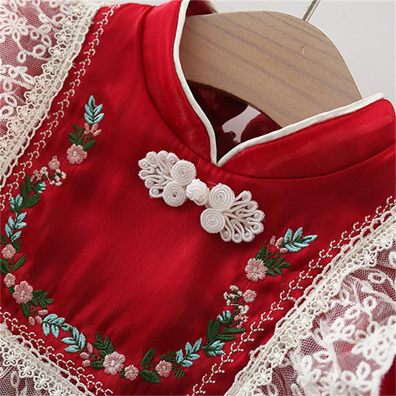 Autumn Winter Baby Girl Court Dresses Long Sleeve Children\'s Clothes Lace European And American Style Kids Costume 0 To 3 Years