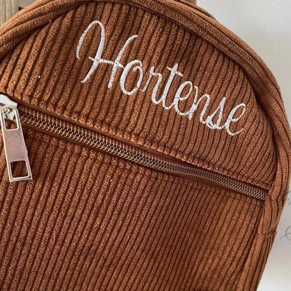 Embroidery Custom Name Corduroy Men's Women's Backpacks Fashion Mini Solid Color Multi-color Backpacks Simple Casual Schoolbag