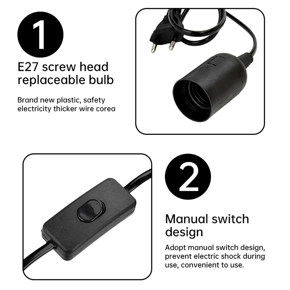 Soporte de Base de lámpara E27, Cable de alimentación de 1,8 M, enchufe europeo para colgante, accesorio de iluminación LED, adaptador de Cable de enchufe con interruptor