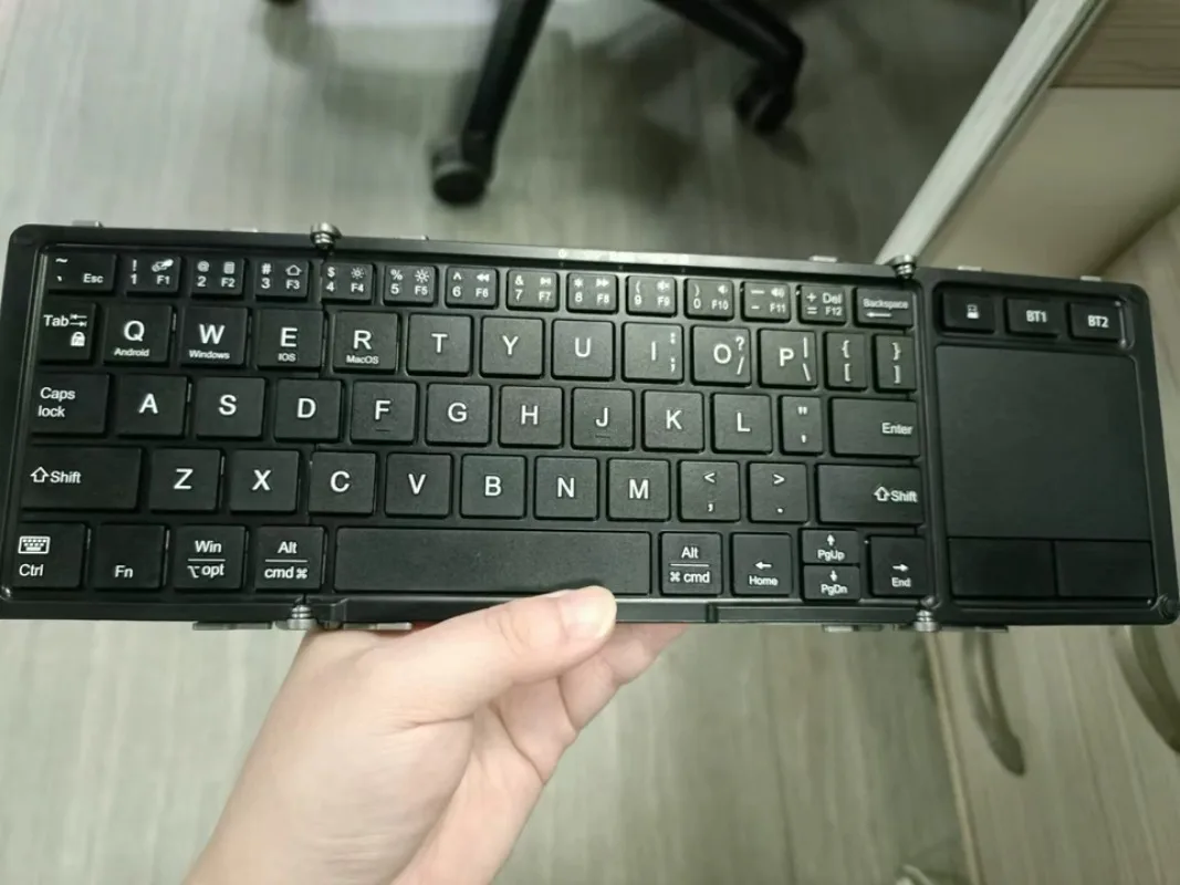 Portable Tri‑Folding Bluetooth Wireless Keyboard With Built‑In Touchpad, Multi‑Device Rechargeable Folding Keypad