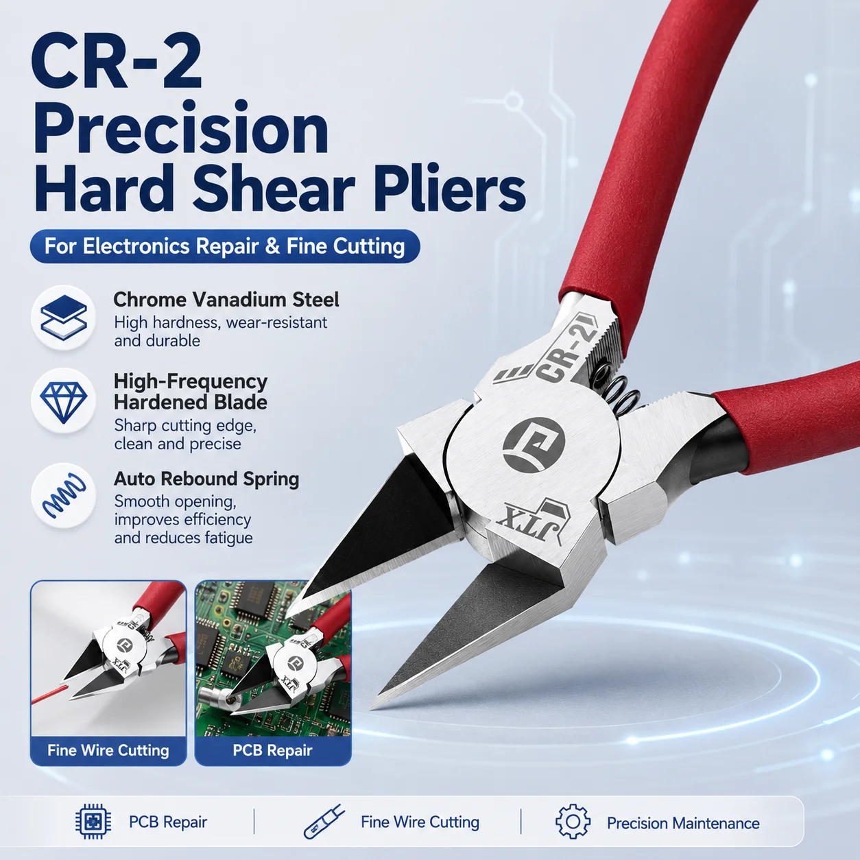 

JTX CR-2 Cr-V Steel Precision Diagonal Pliers Wire Cutter for Electrical Wire Mobile Phone Shield Maintenance IC Repair Tool Kit