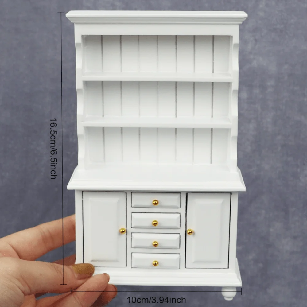 1: 12 Dollhouse Mini Furniture Double Door Three Layer Four Drawer Display Cabinet Bookshelf, Stand Up Display Cabinet