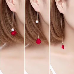 New 8 Colors Flower Long Tassel Earrings For Women Fashion Imitation Pearl Earrings Ear Line Elegant Wedding Party Jewelry Gift