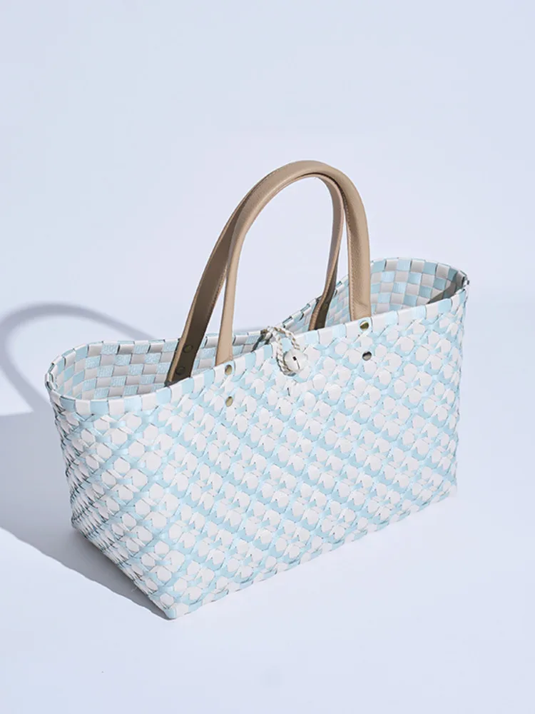 JNMC Simple Buckle Handmade Woven Basket Shopping Bag For Women