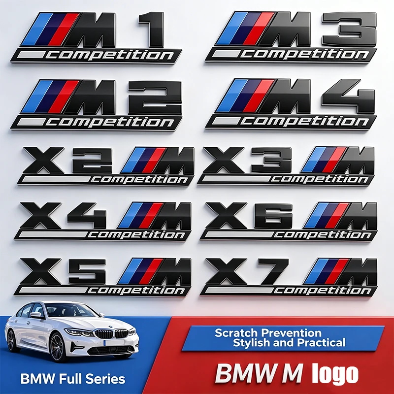 Emblema negro brillante COMPETITION con líneas debajo para BMW Thunder Edition M1 M2 M3 M4 M5 M6 M7 M8 X3M X4M X5M X6M, adhesivo para maletero de coche