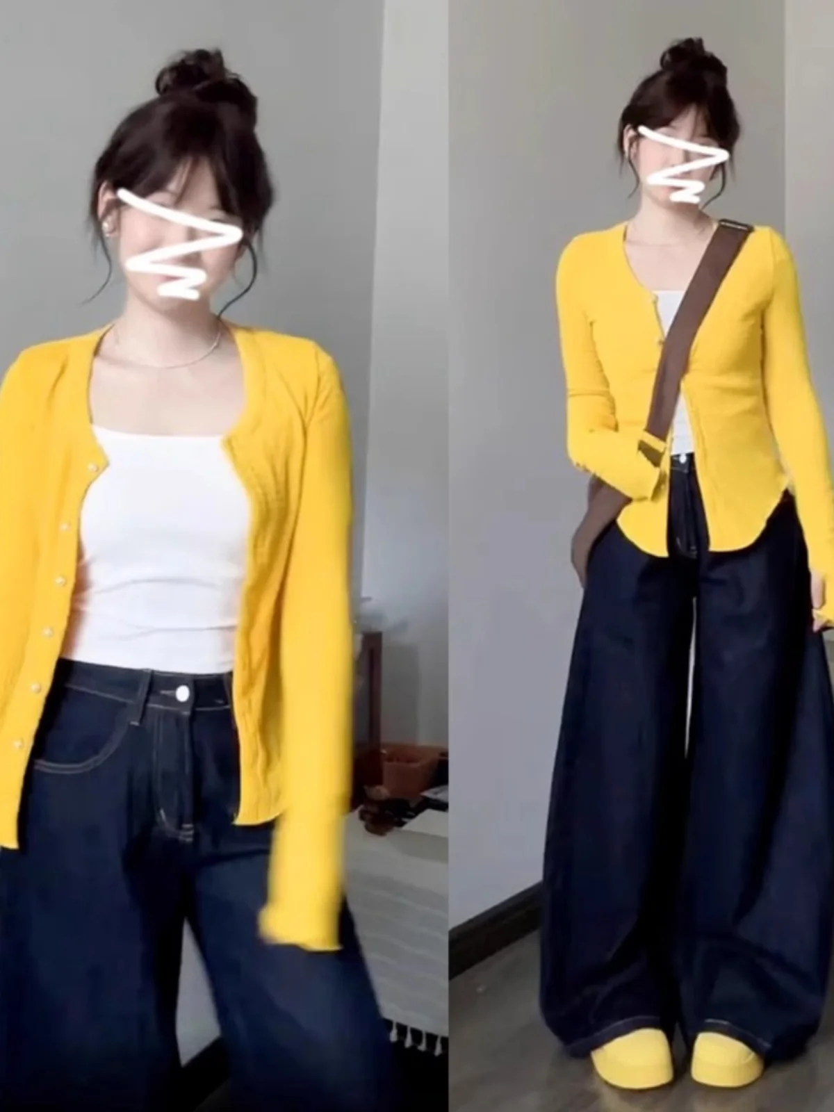 

Yellow Knitted Cardigan Jacket Women's Fashion Slim Fit Short Style Autumn Winter Outerwear Elegant Casual Commute Style