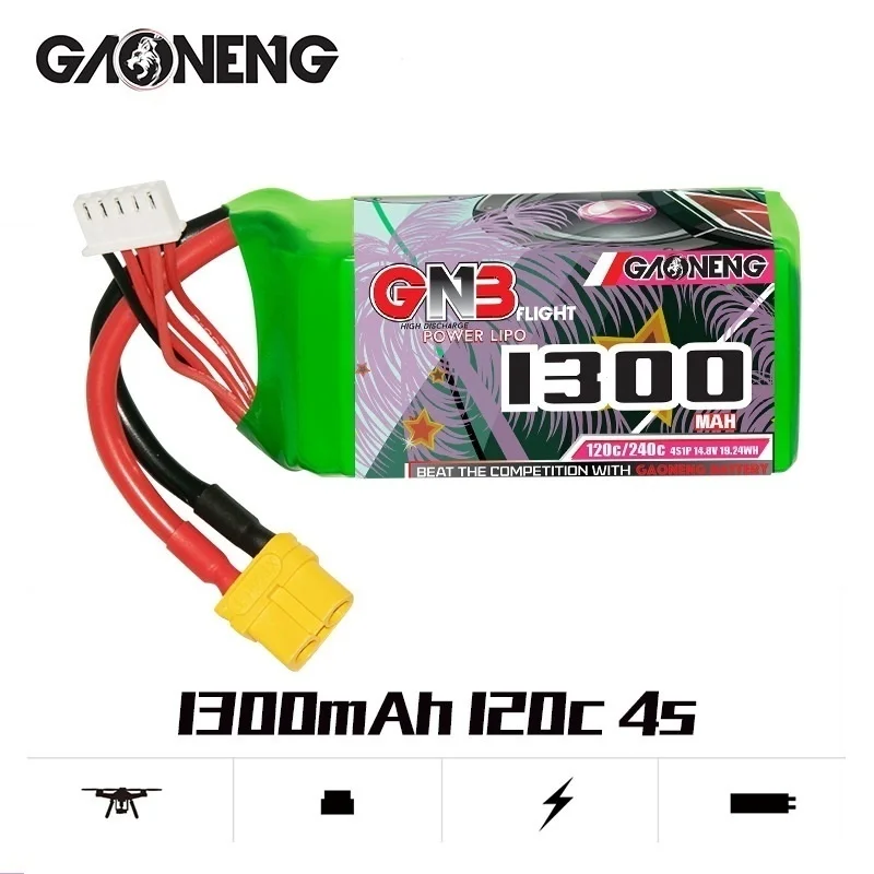 GAONENG GNB 4S 1300mAh 14.8V 120C/240C Lipo Battery Black Series XT60U-F Plug For Airplane RC FPV Quadcopter Helicopter Drone