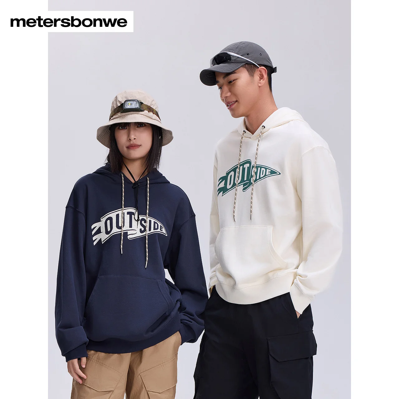 

Metersbonwe-Men Women's Outdoor Printed Hooded Comfortable Slightly Shoulder Version Knit Pullover Casual College Winter