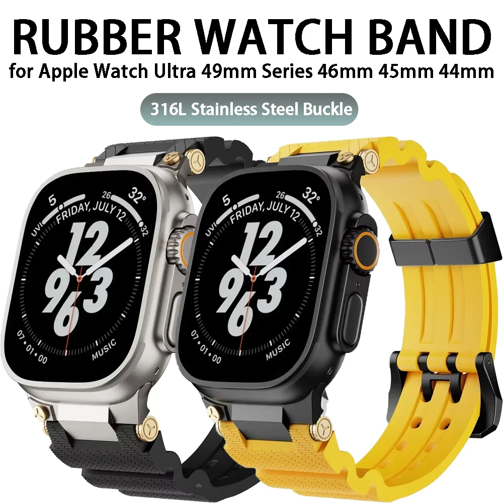 الرياضة شريط مطاطي لساعة أبل 49 مللي متر حزام معدني موصل حزام الساعات ل Iwatch 10 46 مللي متر 9 8 7 6 Se 45 مللي متر 44 مللي متر 316L الصلب مشبك
