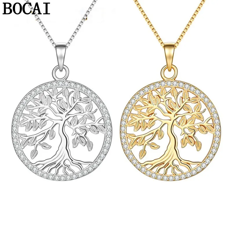 BOCAI New S925 Pure Silver Jewelry Fashion Hollow Life Tree Pendant Women's Selected Gift