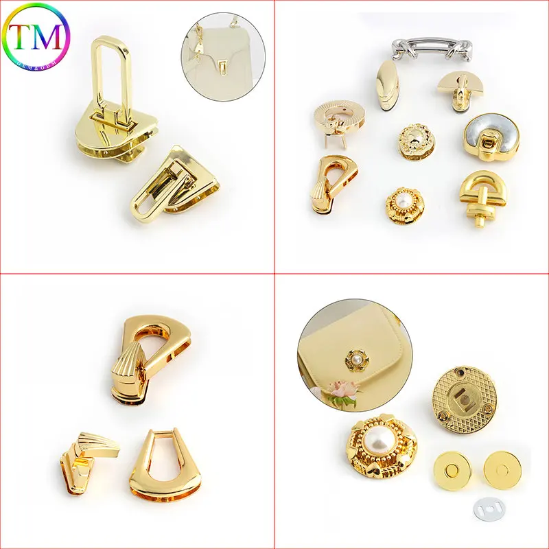 Moda Light gold Metal Fecho Turn Lock Twist Lock Praça Hanger Fecho Switch Push Locks Encerramento Acessórios para sacos Bolsa