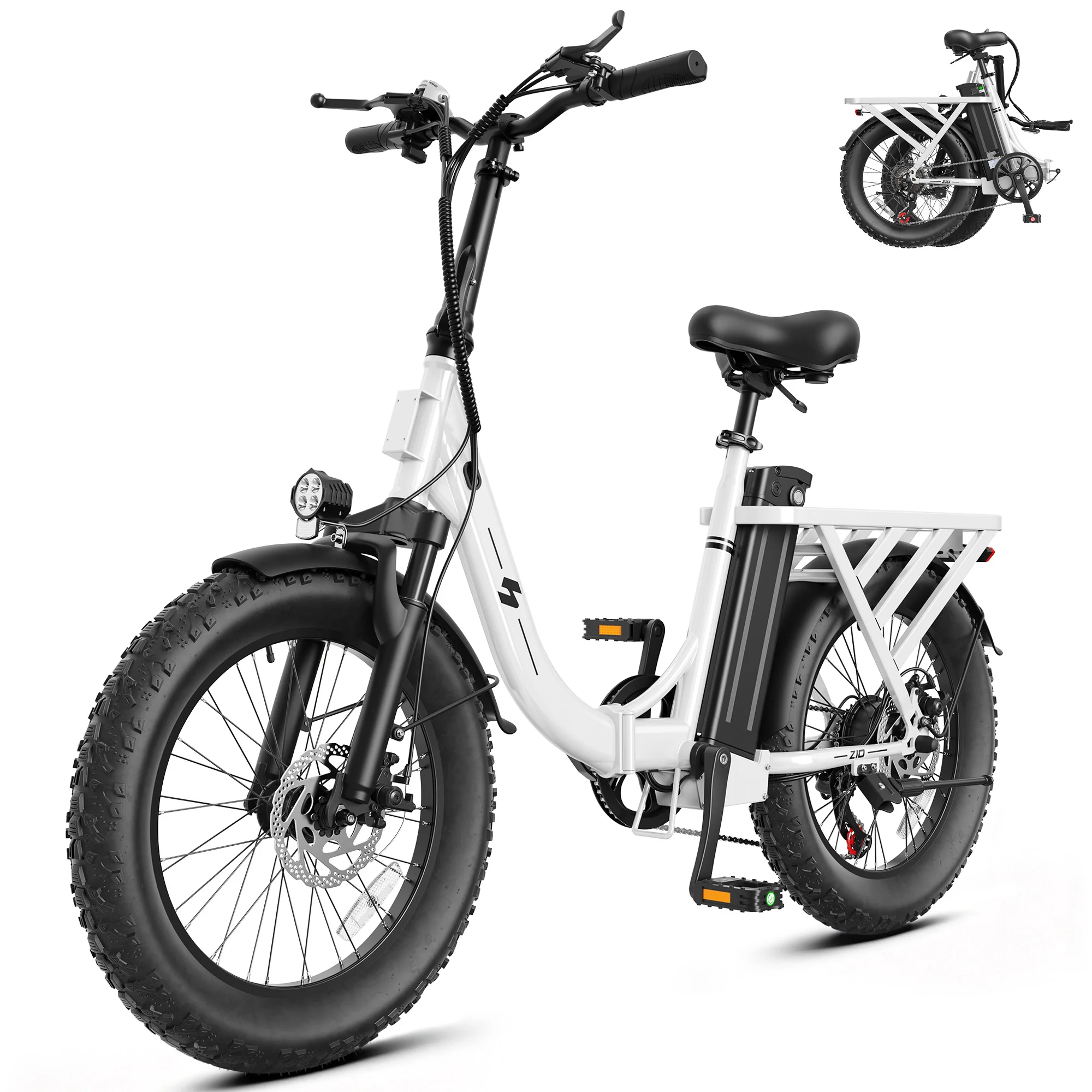 Hopepeak Z10 Folding Electric Bike for Adults, 1200W Peak Motor 48V 13.5Ah Battery, 20"×3" Fat Tire Commuter Ebike, 28MPH 80Mi,  7 Speed Foldable Electric Bicycle