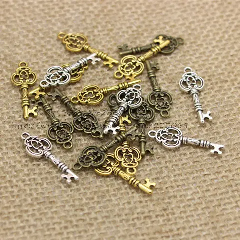 100 unids/lote 9*26mm tres colores Vintage llaves de Metal joyería dijes joyería colgante apto para hacer joyas colgantes