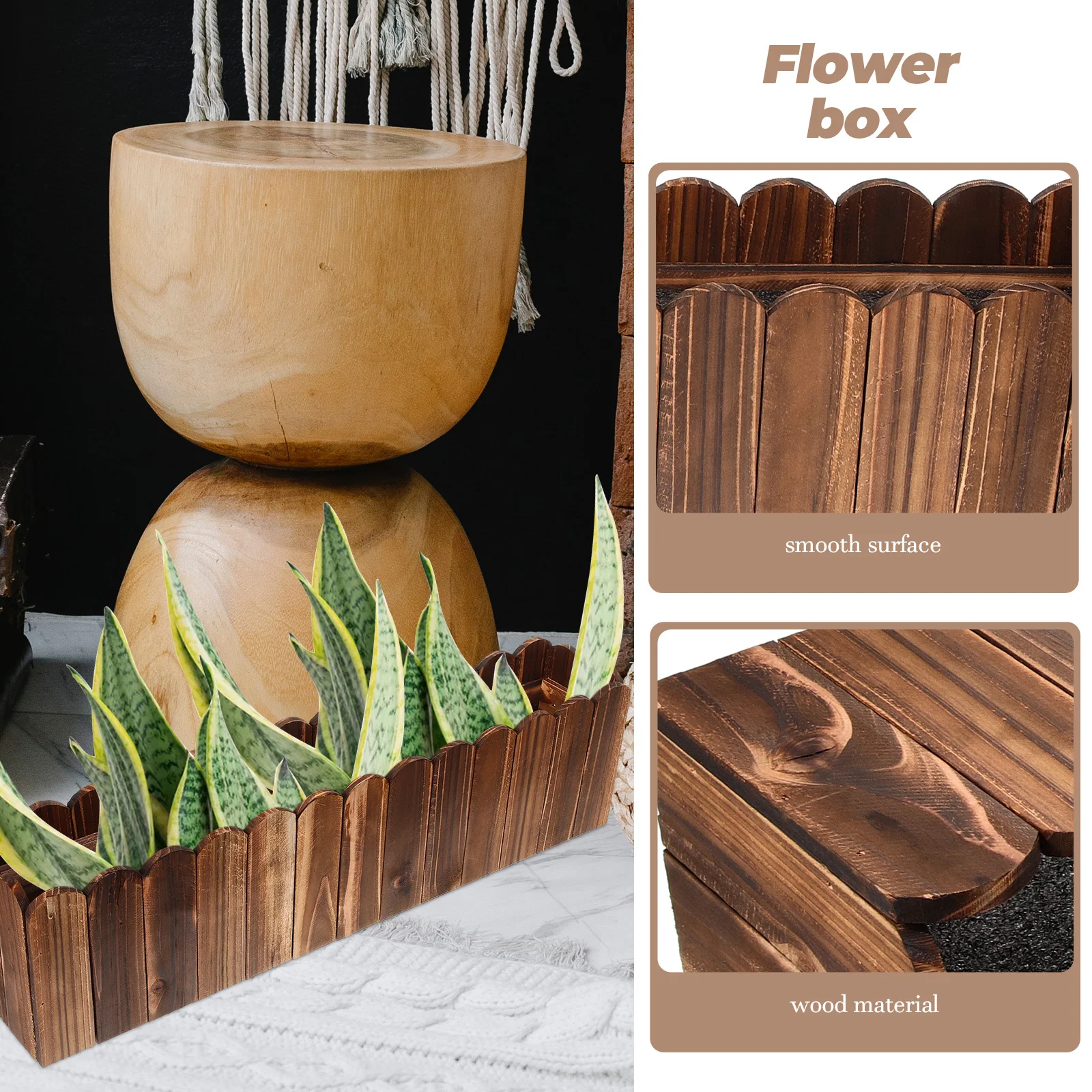 s المضادة للتآكل الخشب اناء للزهور 50x9x13 سنتيمتر خفيفة الوزن دائم داخلي في الهواء الطلق حديقة في الشرفة الديكور صندوق زراعة خشبي وهمية #1