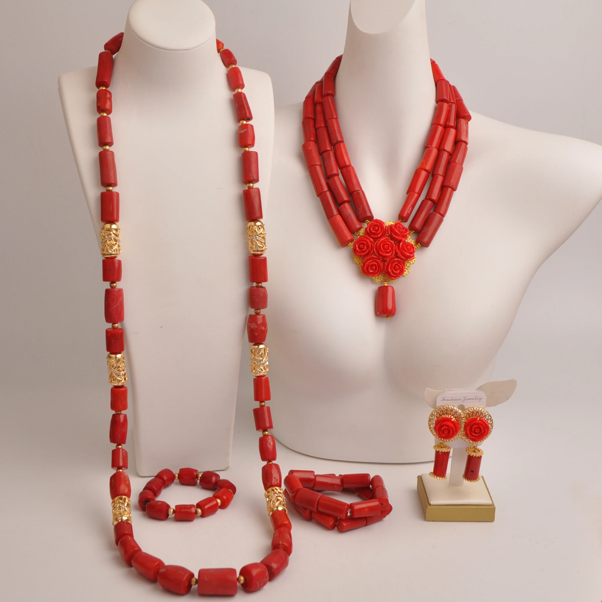 Fashion Nigerian Wedding Coral Beads Jewelry Set for Couple