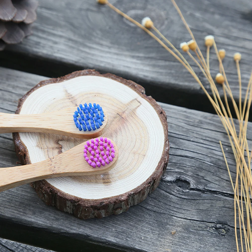 Cepillo de dientes con lengua recubierta de bambú Natural, herramienta de limpieza profunda, azul y violeta, 2 piezas cada uno, 4 piezas