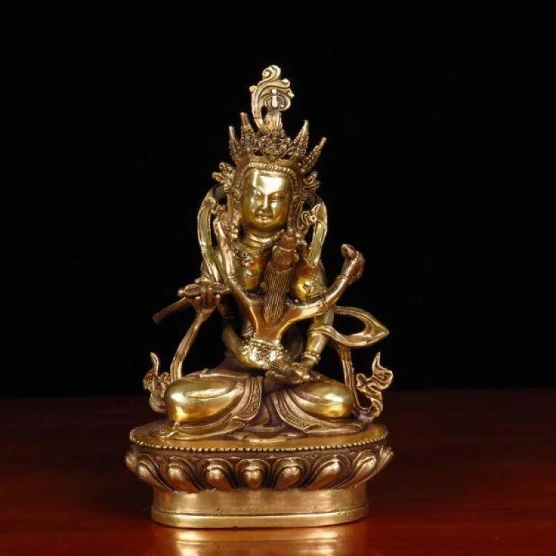 

Old Tibetan Buddhism Brass Vajra Mandkesvara Yab-Yum Buddhas Happy Buddha Statue