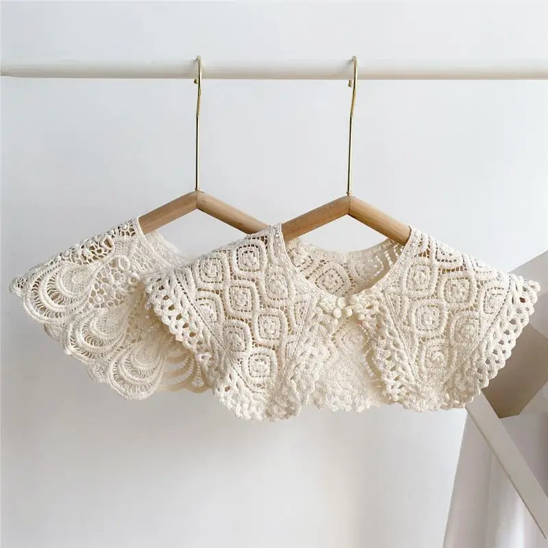 Eleganter Cape-Spitzenkragen, Umhang, gestrickter Schal, koreanischer Stil, ausgehöhlte Häkelblumen-Schals, Kleidungsdekoration – Detail 3